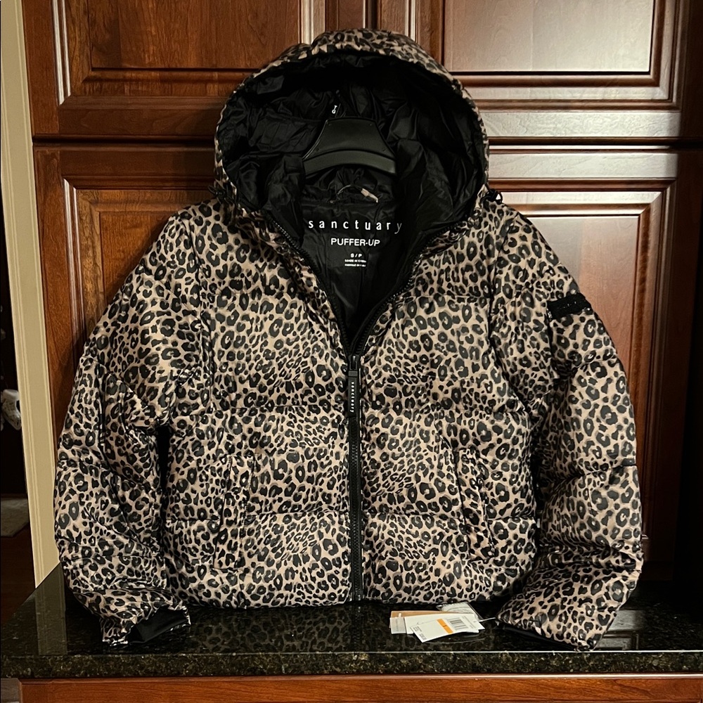 Sanctuary Kids Black and Tan Leopard Puffer Jacket